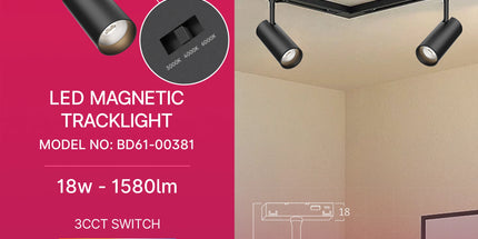Spot LED për shinë magnetike Braytron BD61-00381, 18W 48V 3IN1, 1580 lumen, CRI ≥90, kënd 24°, spot magnetik i orientueshëm i zi – Braytron Shqipëri