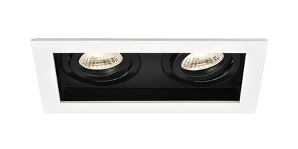 Spot dopio i integruar GU10 Braytron BH03-05030 për tavan dhe gips, për 2 llamba GU10, bardhë me të zezë, 185×100 mm, trup metalik IP20 – Braytron Shqipëri