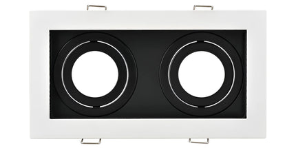 Spot dopio i integruar GU10 Braytron BH03-05030 për tavan dhe gips, për 2 llamba GU10, bardhë me të zezë, 185×100 mm, trup metalik IP20 – Braytron Shqipëri