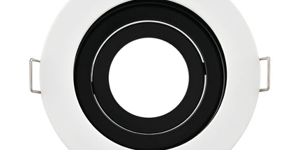 Spot i integruar GU10 Braytron BH03-05010 për tavan dhe gips, dizajn i rrumbullakët bardhë me të zezë, diametër 100 mm, vrimë montimi 90 mm, IP20 – Braytron Shqipëri