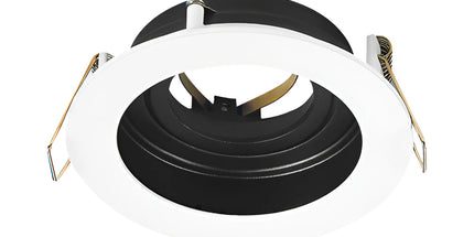 Spot i integruar GU10 Braytron BH03-05010 për tavan dhe gips, dizajn i rrumbullakët bardhë me të zezë, diametër 100 mm, vrimë montimi 90 mm, IP20 – Braytron Shqipëri