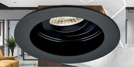 Spot i integruar GU10 Braytron BH03-05011 për tavan dhe gips, ngjyrë e zezë, trup metalik, diametër 100 mm, vrimë montimi 90 mm, IP20 – spot GU10 Braytron Shqipëri