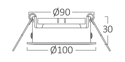 Spot i integruar GU10 Braytron BH03-05011 për tavan dhe gips, ngjyrë e zezë, trup metalik, diametër 100 mm, vrimë montimi 90 mm, IP20 – spot GU10 Braytron Shqipëri
