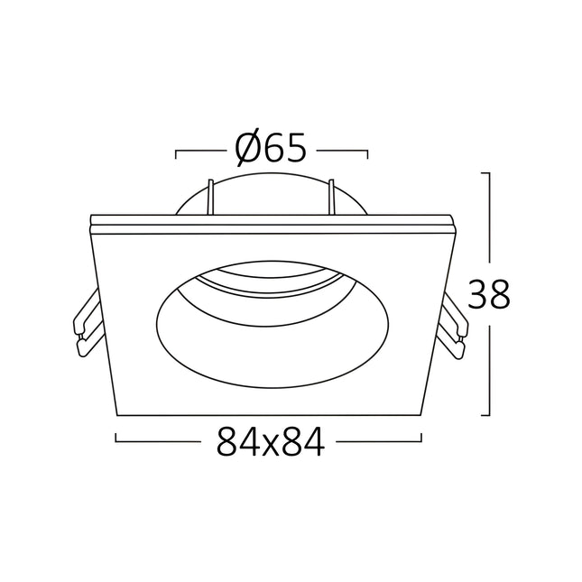 Spot katror i integruar GU10 Braytron BH03-02110 për tavan dhe gips, i bardhë, IP54, trup alumini, 84×84 mm, vrimë montimi 65 mm – spot GU10 Braytron Shqipëri