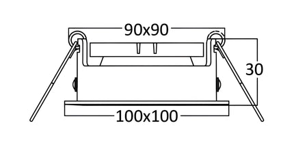 Spot katror i integruar GU10 Braytron BH03-05021 për tavan dhe gips, ngjyrë e zezë, trup metalik, 100×100 mm, vrimë montimi 90 mm, IP20 – spot GU10 Braytron Shqipëri