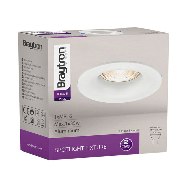 Spotlight Braytron BH03-04050 GU10 ngjyrë e bardhë, trup alumini IP20, ndriçim i brendshëm tavanor për shtëpi dhe biznese në Shqipëri – ndriçim cilësor Braytron.