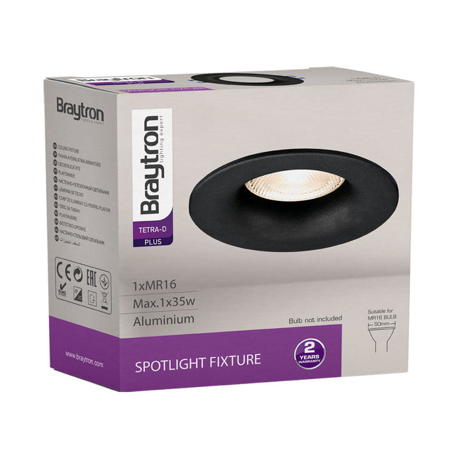 Spotlight Braytron BH03-04051 GU10 i zi, spot tavanor alumini IP20, ndriçim modern i brendshëm për ambiente rezidenciale dhe komerciale në Shqipëri – ndriçim profesional Braytron.