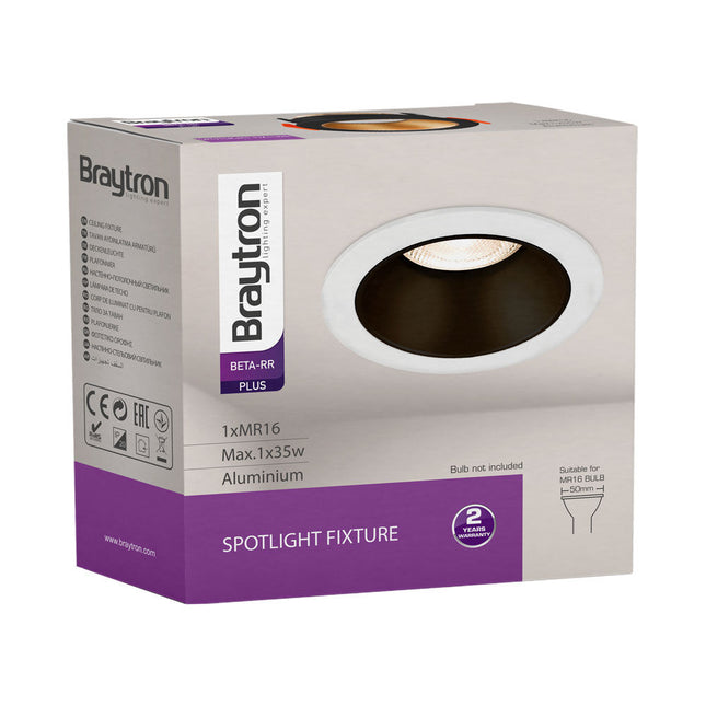 Spotlight Braytron BH03-05116 GU10 Black–Gold alumini IP20, spot tavanor modern për ndriçim të brendshëm në Shqipëri.