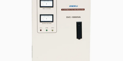 Stabilizator tensioni ANDELI SVC-10000VA Automatic Voltage Stabilizer me fuqi 10000VA, stabilizim automatik të tensionit 220V, ekran analog, mbrojtje ndaj luhatjeve të rrymës, ideal për serverë, pajisje industriale, kamera sigurie, DVR, NVR dhe sisteme elektrike në Shqipëri. 