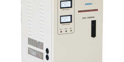 Stabilizator tensioni ANDELI SVC-15000VA Automatic Voltage Stabilizer me fuqi 15000VA, stabilizim automatik të tensionit 220V, ekran analog, mbrojtje ndaj luhatjeve të rrymës, ideal për serverë, pajisje industriale, fabrika, punishte, kamera sigurie, DVR, NVR dhe sisteme elektrike në Shqipëri.
