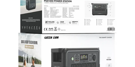 Stacion Energjie Portativ 1152Wh 1200W Green Lion PGX1200 me bateri LiFePO4, karikim solar 400W, AC 1000W, USB-C PD 100W dhe karikim Wireless.     Green Lion PGX800 Power Station…