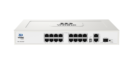 Switch PoE WK-PS219GF me 16 porta PoE, 2 Uplink Gigabit, 1 SFP, Hi-PoE 60W, PoE budget 180W dhe Extend 250m – switch për kamera IP CCTV Shqipëri