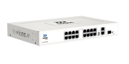 Switch PoE WK-PS219GF me 16 porta PoE, 2 Uplink Gigabit, 1 SFP, Hi-PoE 60W, PoE budget 180W dhe Extend 250m – switch për kamera IP CCTV Shqipëri