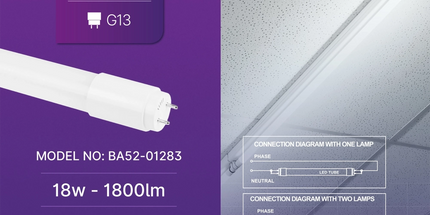 Tub LED Neon Braytron BA52-01283 T8 G13 120cm 18W, 6500K dritë e ftohtë, 1800 lumen, 270° – neon LED Braytron për ndriçim Shqipëri
