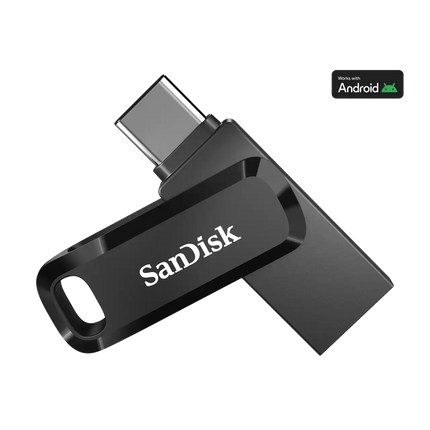 USB Flash Drive 64GB 300MB/s USB-C & USB-A SanDisk Ultra Dual Drive Go SDDDC3-064G-G46, USB 3.2 Gen 1, dizajn rrotullues dhe backup me aplikacion.     64GB Black SanDisk Ultra Dual D…