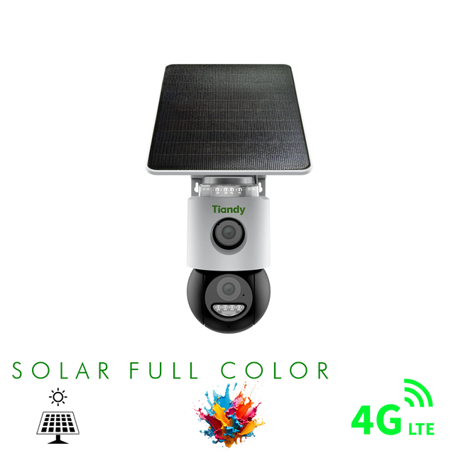 kamera sigurie Tiandy TC-H363U 6MP Color Maker 4G PT Solar Shqiperi kamera profesionale outdoor me panel solar bateri 10400mAh auto tracking dhe monitorim nga telefoni