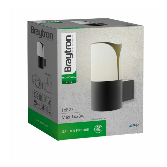 ndricues muror Braytron BG43-04002 E27 IP44 Shqiperi ndricim outdoor modern per llamba E27 fasade dhe ambient te jashtem