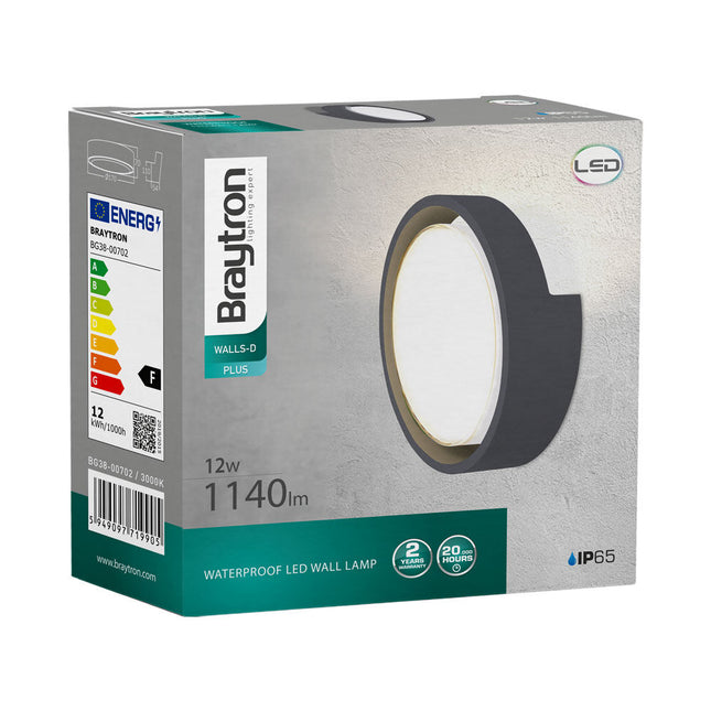 ndricues muror LED Braytron BG38-00702 12W 3000K IP65 Shqiperi ndricim outdoor rrethor per hyrje shtepie dhe shkalle dritë e ngrohtë