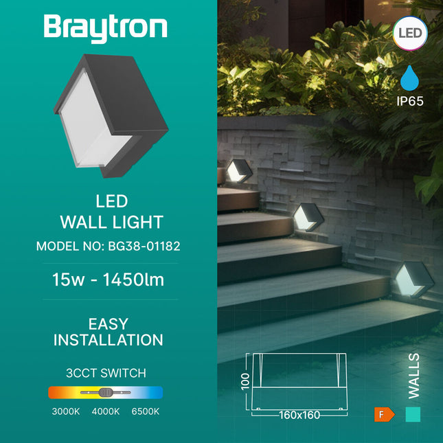 ndricues muror LED Braytron BG38-01182 15W 3IN1 IP65 Shqiperi ndricim outdoor 3000K 4000K 6500K dritë e rregullueshme per hyrje